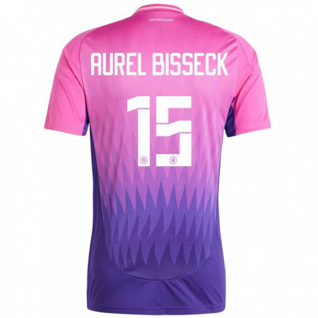 Kandiny Kinder Deutschland Yann Aurel Bisseck #15 Pink Lila Auswärtstrikot Trikot 24-26 T-Shirt