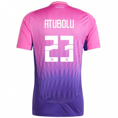 Kandiny Kinder Deutschland Noah Atubolu #23 Pink Lila Auswärtstrikot Trikot 24-26 T-Shirt