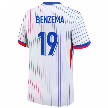 Kandiny Kinder Frankreich Karim Benzema #19 Weiß Auswärtstrikot Trikot 24-26 T-Shirt
