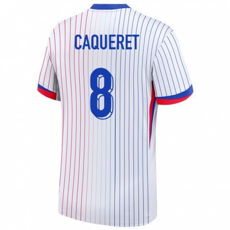 Kandiny Kinder Frankreich Maxence Caqueret #8 Weiß Auswärtstrikot Trikot 24-26 T-Shirt