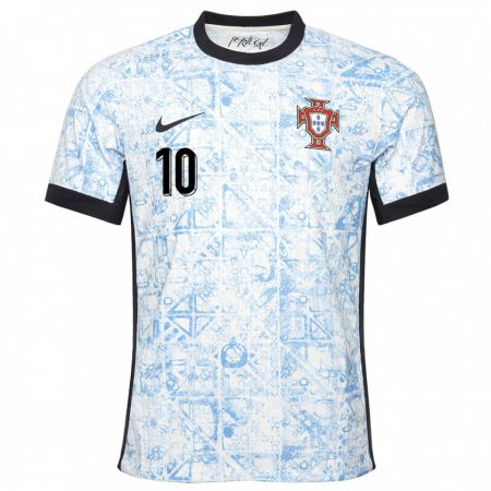 Kandiny Kinder Portugal Bernardo Silva #10 Cremeblau Auswärtstrikot Trikot 24-26 T-Shirt