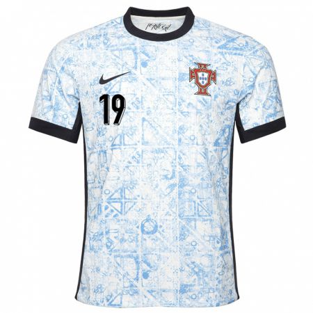 Kandiny Kinder Portugal Nuno Mendes #19 Cremeblau Auswärtstrikot Trikot 24-26 T-Shirt