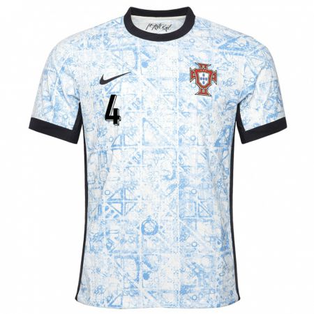 Kandiny Kinder Portugal Ruben Dias #4 Cremeblau Auswärtstrikot Trikot 24-26 T-Shirt