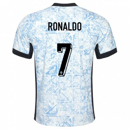 Kandiny Kinder Portugal Cristiano Ronaldo #7 Cremeblau Auswärtstrikot Trikot 24-26 T-Shirt