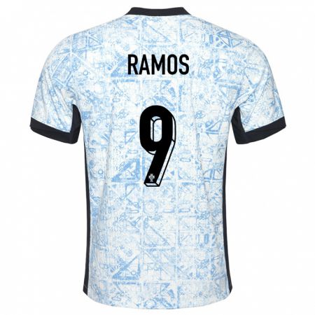 Kandiny Kinder Portugal Goncalo Ramos #9 Cremeblau Auswärtstrikot Trikot 24-26 T-Shirt