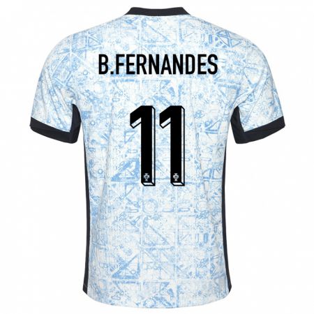 Kandiny Kinder Portugal Bruno Fernandes #11 Cremeblau Auswärtstrikot Trikot 24-26 T-Shirt