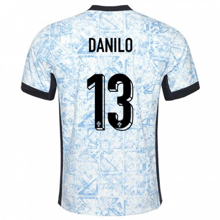 Kandiny Kinder Portugal Danilo Pereira #13 Cremeblau Auswärtstrikot Trikot 24-26 T-Shirt