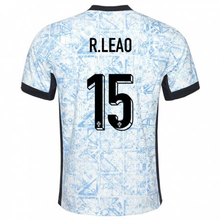 Kandiny Kinder Portugal Rafael Leao #15 Cremeblau Auswärtstrikot Trikot 24-26 T-Shirt
