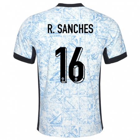 Kandiny Kinder Portugal Renato Sanches #16 Cremeblau Auswärtstrikot Trikot 24-26 T-Shirt