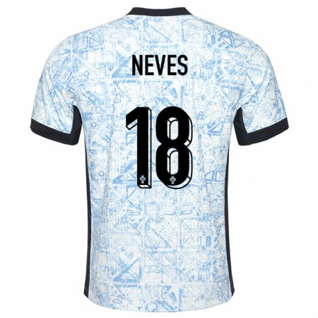 Kandiny Kinder Portugal Ruben Neves #18 Cremeblau Auswärtstrikot Trikot 24-26 T-Shirt