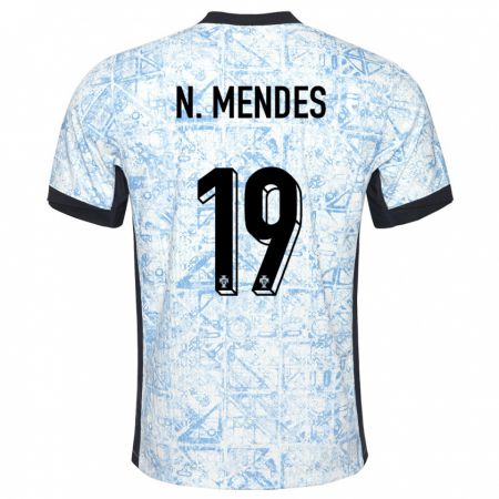 Kandiny Kinder Portugal Nuno Mendes #19 Cremeblau Auswärtstrikot Trikot 24-26 T-Shirt