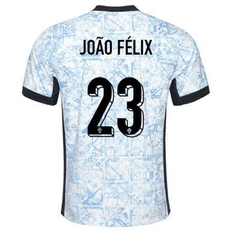 Kandiny Kinder Portugal Joao Felix #23 Cremeblau Auswärtstrikot Trikot 24-26 T-Shirt