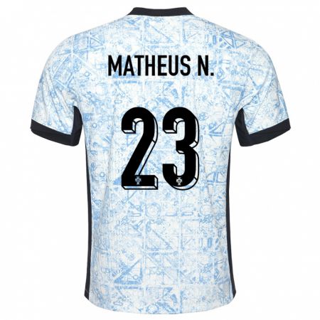 Kandiny Kinder Portugal Matheus Nunes #23 Cremeblau Auswärtstrikot Trikot 24-26 T-Shirt