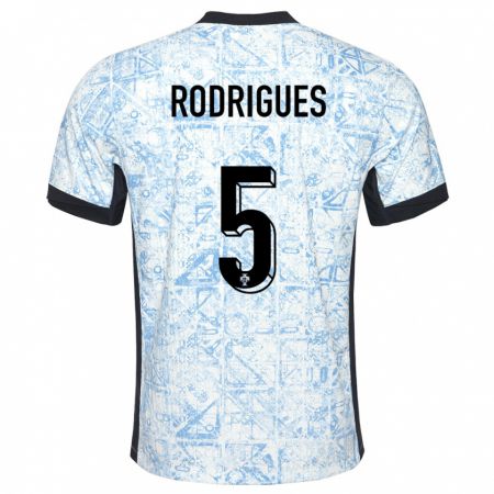 Kandiny Kinder Portugal Rafael Rodrigues #5 Cremeblau Auswärtstrikot Trikot 24-26 T-Shirt