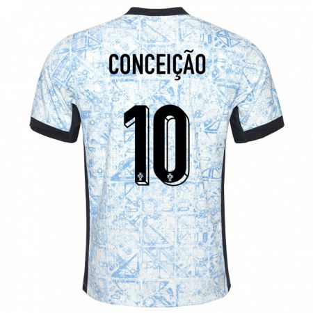Kandiny Kinder Portugal Francisco Conceicao #10 Cremeblau Auswärtstrikot Trikot 24-26 T-Shirt