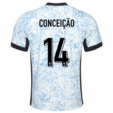 Kandiny Kinder Portugal Rodrigo Conceicao #14 Cremeblau Auswärtstrikot Trikot 24-26 T-Shirt