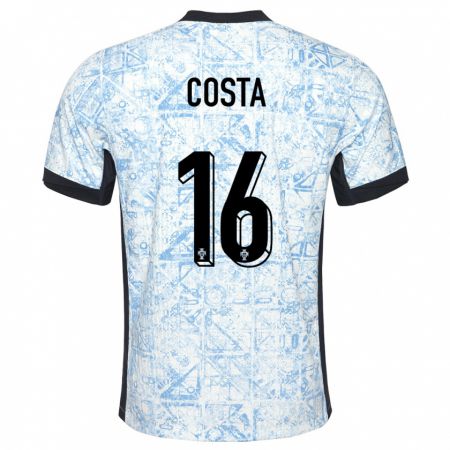 Kandiny Kinder Portugal David Costa #16 Cremeblau Auswärtstrikot Trikot 24-26 T-Shirt