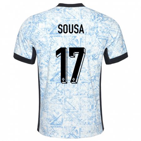 Kandiny Kinder Portugal Vasco Sousa #17 Cremeblau Auswärtstrikot Trikot 24-26 T-Shirt