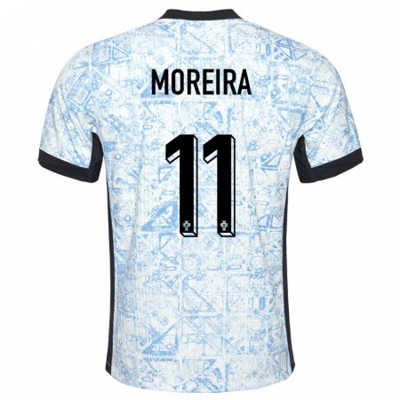 Kandiny Kinder Portugal Diego Moreira #11 Cremeblau Auswärtstrikot Trikot 24-26 T-Shirt