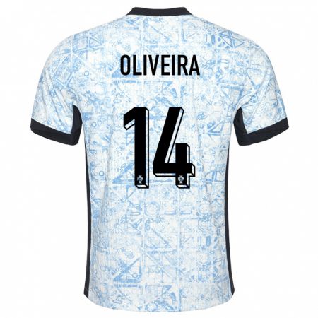 Kandiny Kinder Portugal Hugo Oliveira #14 Cremeblau Auswärtstrikot Trikot 24-26 T-Shirt