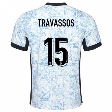 Kandiny Kinder Portugal Diogo Travassos #15 Cremeblau Auswärtstrikot Trikot 24-26 T-Shirt