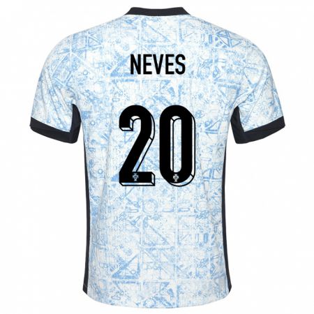 Kandiny Kinder Portugal Joao Neves #20 Cremeblau Auswärtstrikot Trikot 24-26 T-Shirt