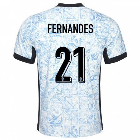 Kandiny Kinder Portugal Mateus Fernandes #21 Cremeblau Auswärtstrikot Trikot 24-26 T-Shirt