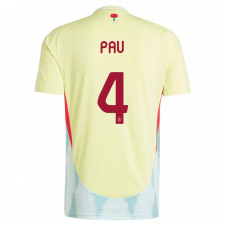 Kandiny Kinder Spanien Pau Torres #4 Gelb Auswärtstrikot Trikot 24-26 T-Shirt