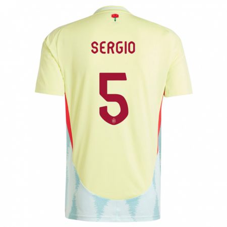 Kandiny Kinder Spanien Sergio Busquets #5 Gelb Auswärtstrikot Trikot 24-26 T-Shirt