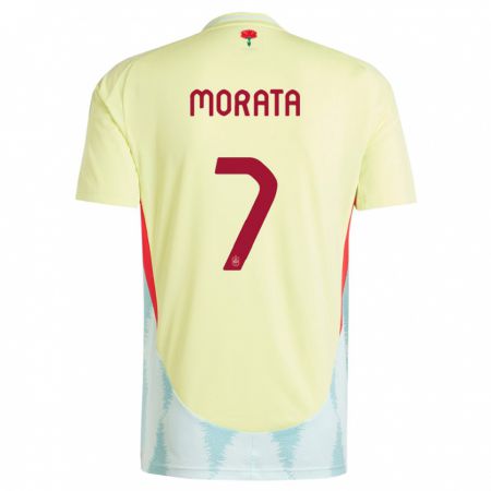 Kandiny Kinder Spanien Alvaro Morata #7 Gelb Auswärtstrikot Trikot 24-26 T-Shirt