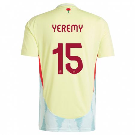 Kandiny Kinder Spanien Yeremy Pino #15 Gelb Auswärtstrikot Trikot 24-26 T-Shirt