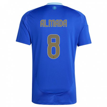 Kandiny Kinder Argentinien Thiago Almada #8 Blau Auswärtstrikot Trikot 24-26 T-Shirt