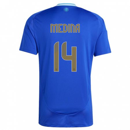 Kandiny Kinder Argentinien Facundo Medina #14 Blau Auswärtstrikot Trikot 24-26 T-Shirt