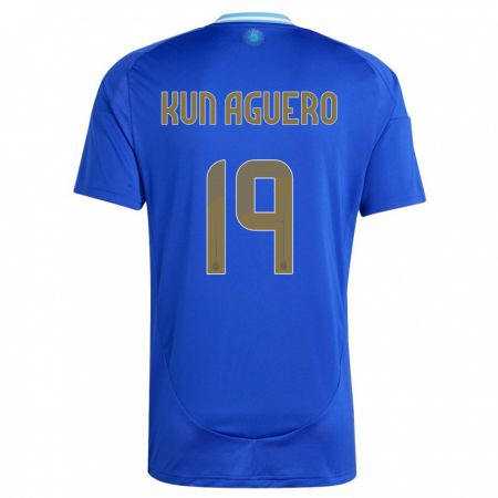 Kandiny Kinder Argentinien Sergio Aguero #19 Blau Auswärtstrikot Trikot 24-26 T-Shirt