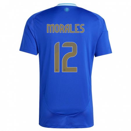 Kandiny Kinder Argentinien Lautaro Morales #12 Blau Auswärtstrikot Trikot 24-26 T-Shirt