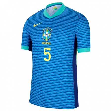 Kandiny Kinder Brasilien Vitor Figueiredo #5 Blau Auswärtstrikot Trikot 24-26 T-Shirt