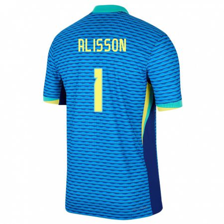 Kandiny Kinder Brasilien Alisson #1 Blau Auswärtstrikot Trikot 24-26 T-Shirt