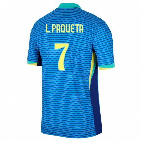 Kandiny Kinder Brasilien Lucas Paqueta #7 Blau Auswärtstrikot Trikot 24-26 T-Shirt