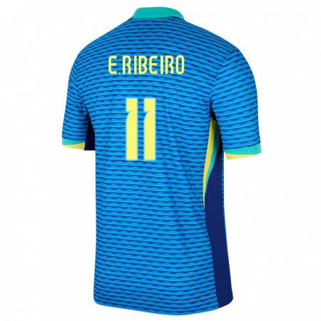 Kandiny Kinder Brasilien Everton Ribeiro #11 Blau Auswärtstrikot Trikot 24-26 T-Shirt