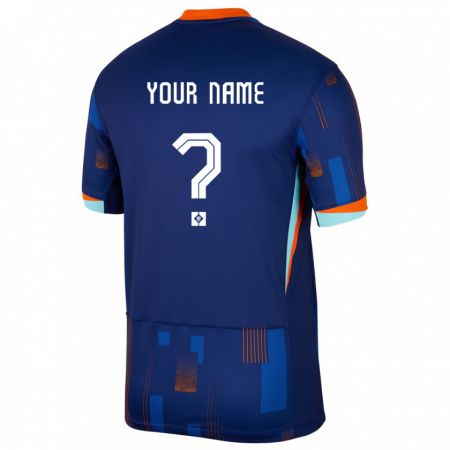 Kandiny Kinder Niederlande Ihren Namen #0 Blau Auswärtstrikot Trikot 24-26 T-Shirt