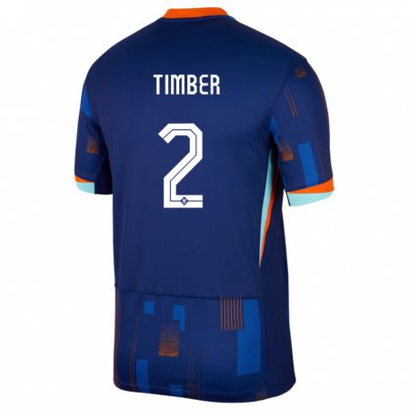 Kandiny Kinder Niederlande Jurrien Timber #2 Blau Auswärtstrikot Trikot 24-26 T-Shirt