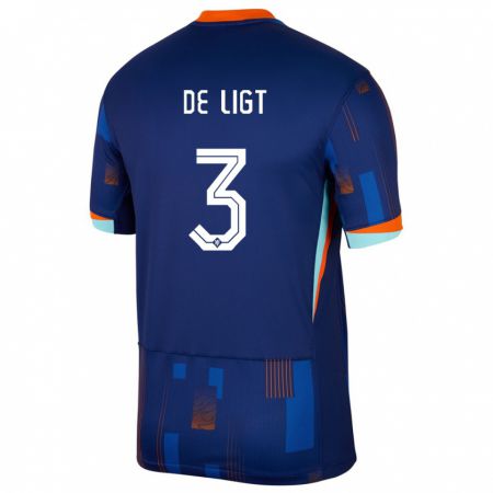 Kandiny Kinder Niederlande Matthijs De Ligt #3 Blau Auswärtstrikot Trikot 24-26 T-Shirt