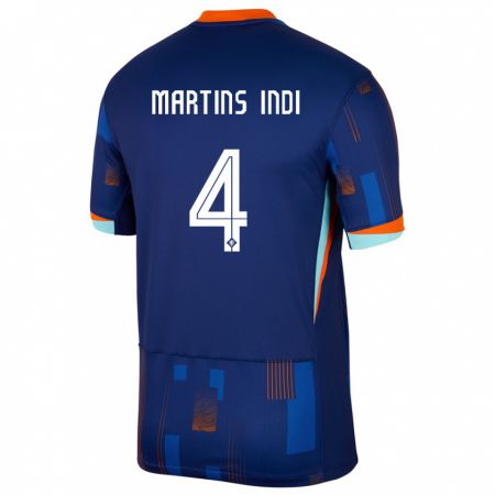 Kandiny Kinder Niederlande Bruno Martins Indi #4 Blau Auswärtstrikot Trikot 24-26 T-Shirt