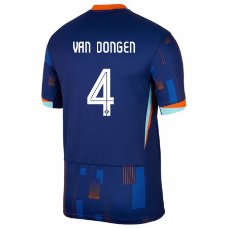 Kandiny Kinder Niederlande Merel Van Dongen #4 Blau Auswärtstrikot Trikot 24-26 T-Shirt