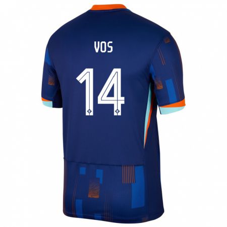 Kandiny Kinder Niederlande Silvano Vos #14 Blau Auswärtstrikot Trikot 24-26 T-Shirt