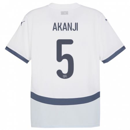Kandiny Kinder Schweiz Manuel Akanji #5 Weiß Auswärtstrikot Trikot 24-26 T-Shirt