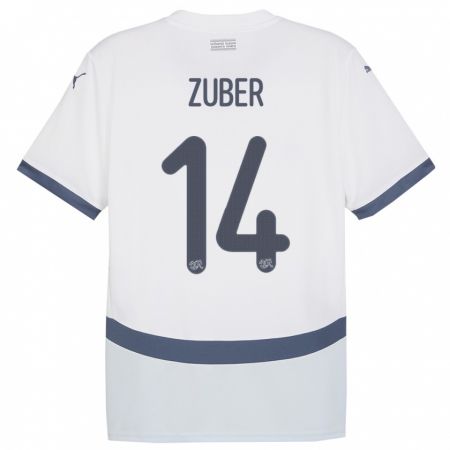 Kandiny Kinder Schweiz Steven Zuber #14 Weiß Auswärtstrikot Trikot 24-26 T-Shirt