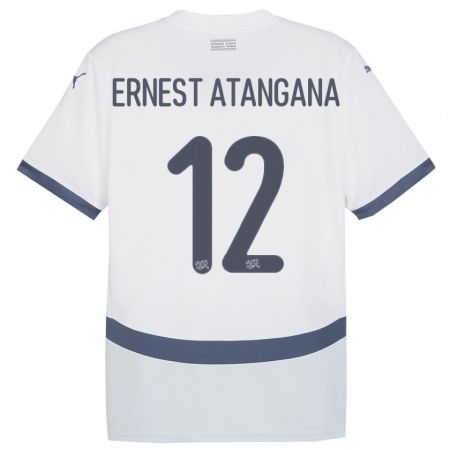 Kandiny Kinder Schweiz Brian Ernest Atangana #12 Weiß Auswärtstrikot Trikot 24-26 T-Shirt