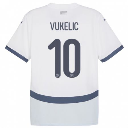 Kandiny Kinder Schweiz Mile Vukelic #10 Weiß Auswärtstrikot Trikot 24-26 T-Shirt