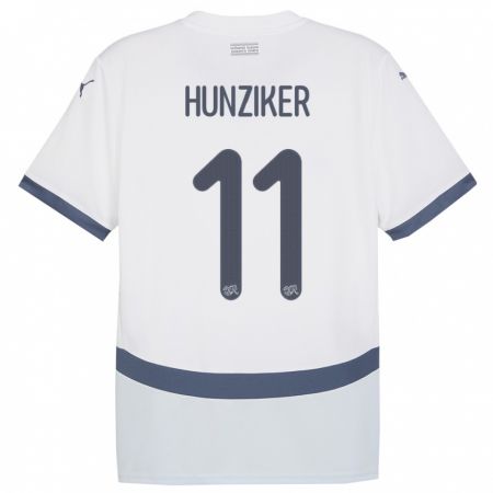 Kandiny Kinder Schweiz Andrin Hunziker #11 Weiß Auswärtstrikot Trikot 24-26 T-Shirt